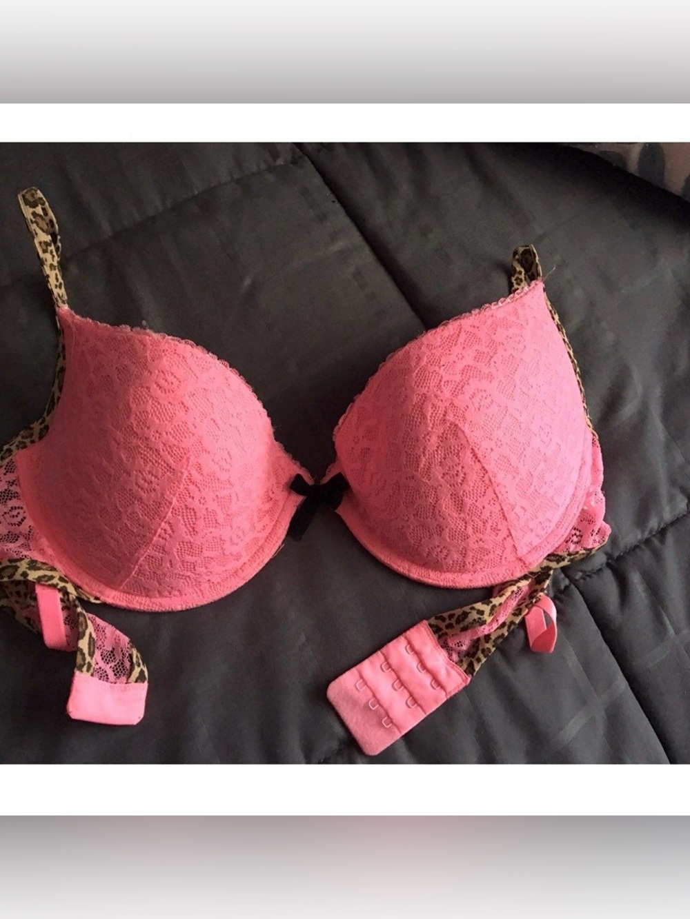 Sexy pink lace and leopard push up bra 36C